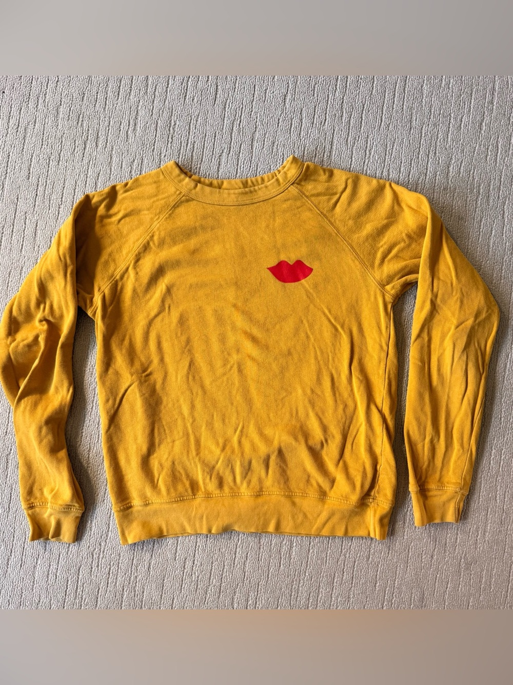Clare V. Mustard Marigold Yellow Crewneck Kiss Lips Sweatshirt Small - Picture 3 of 9